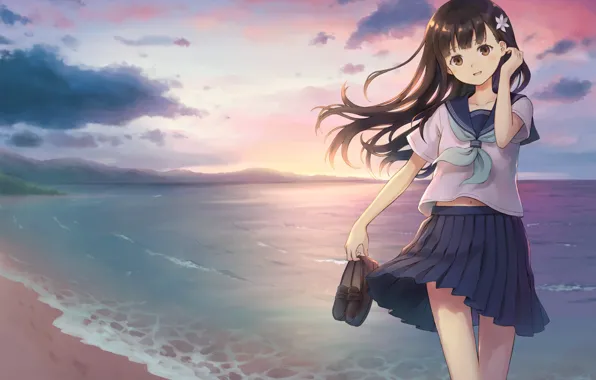 Sea, shoes, skirt, girl