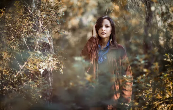 Autumn, forest, look, girl, light, trees, branches, nature