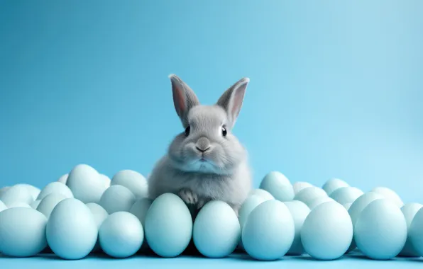 Look, holiday, hare, eggs, spring, rabbit, blue, Easter