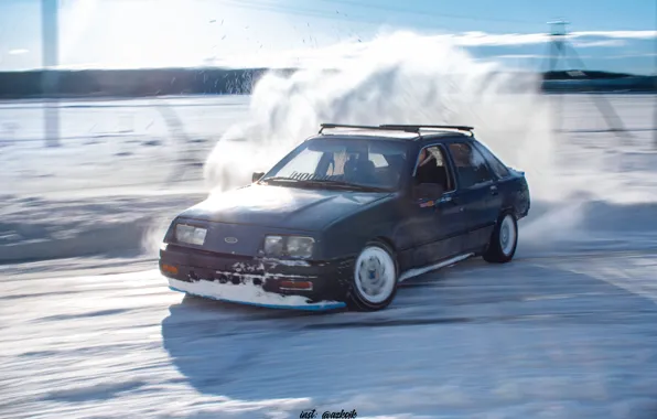 Drift, ford, winter, drift car, sierra, ford sierra