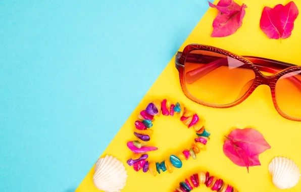 Flowers, yellow, background, blue, color, texture, glasses, contrast