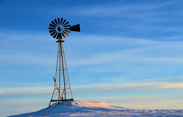 Picture winter, field, windmill