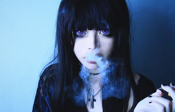 Girl, smoke, cross, Wylon To Hayashi, Violet eyes