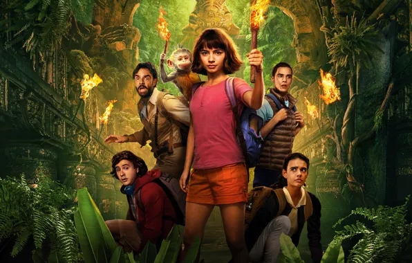 Monkey, torch, Jungle, Eva Longoria, Eva Longoria, monkey, Michael Peña, Michael Peña