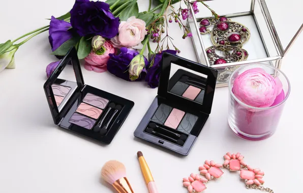 Decoration, flowers, shadow, brush, cosmetics