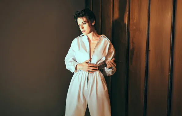 White, light, pose, portrait, actress, brunette, costume, strap