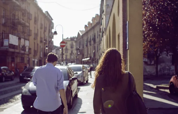 Picture road, girl, the city, people, street, home, guy, curls