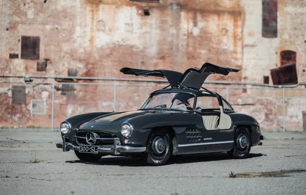 Grey, Mersedes Benz 300SL, Classic car, Gull-Wing