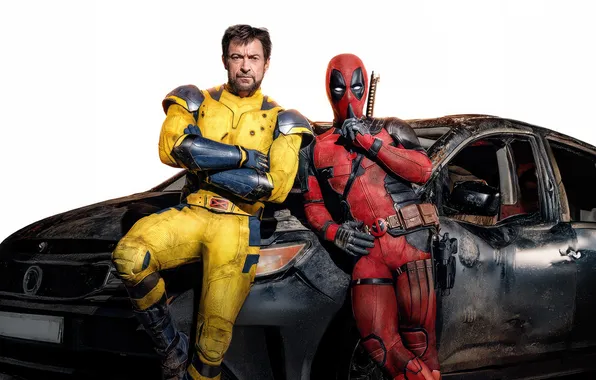 Car, white background, Ryan Reynolds, Ryan Reynolds, poster, Wolverine, Hugh Jackman, Logan