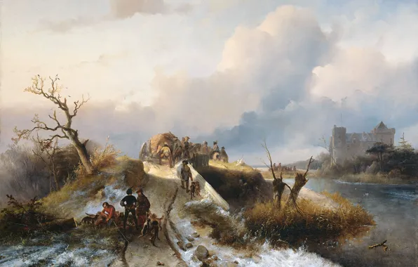 Landscape, oil, picture, canvas, Charles Rochussen, The return from the Hunt