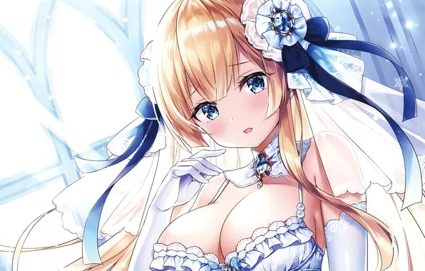 Girl, sexy, lingerie, bra, cleavage, long hair, boobs, anime