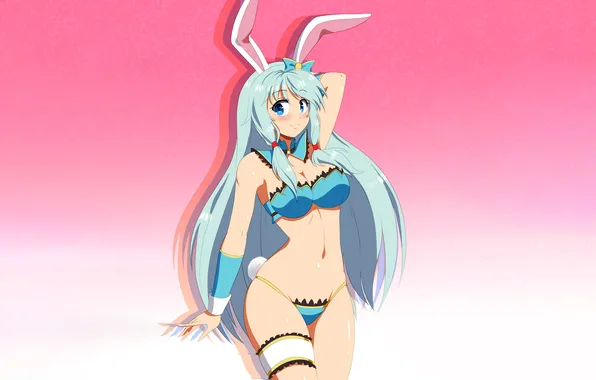 Girl, sexy, cleavage, long hair, boobs, animal ears, sexy girl, smile