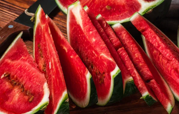 Red, Board, watermelon, the flesh, knife, pieces, pieces, a lot