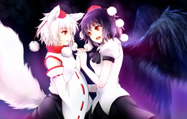 Girl, joy, wings, tail, ears, touhou, art, shameimaru aya