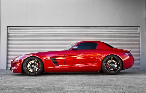 Picture red, black, profile, red, drives, mercedes benz, sls amg, Mercedes Benz