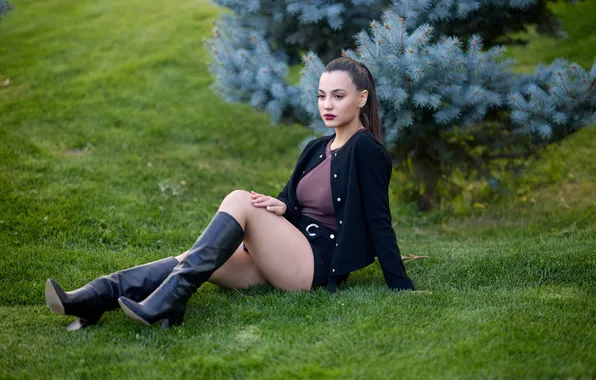 Girl, skirt, boots, legs, hip, jacket