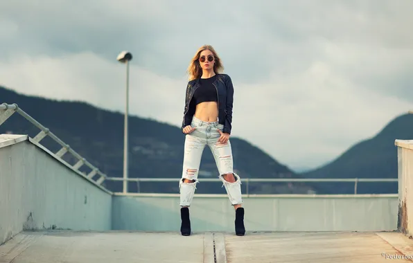 Picture girl, model, jeans, cute, jacket, T-shirt