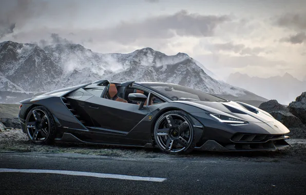 Picture Lamborghini, supercar, road, mountains, digital art, asphalt, Lamborghini Centenary, David Baylis