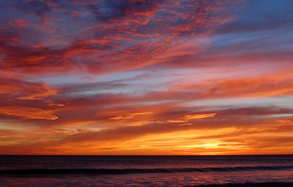 Sea, wave, clouds, sunset