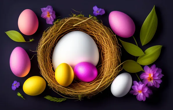Picture leaves, flowers, bright, eggs, Easter, socket, colorful, eggs