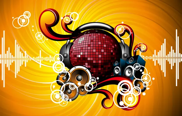 Picture color, background, figure, ball, dynamics, headphones