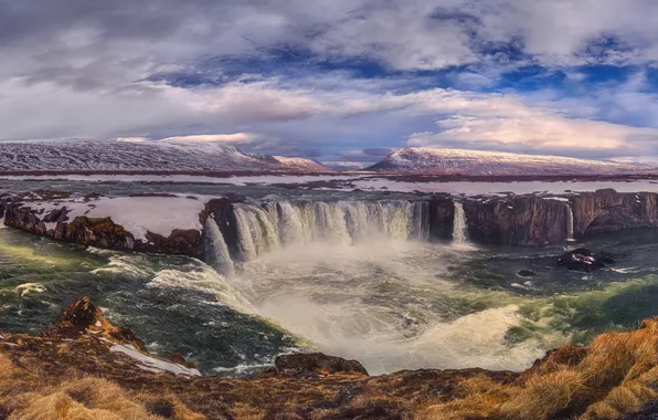 Picture foam, waterfall, beauty, horizon, water flows, Godafoss, Shvartsman Evgeny