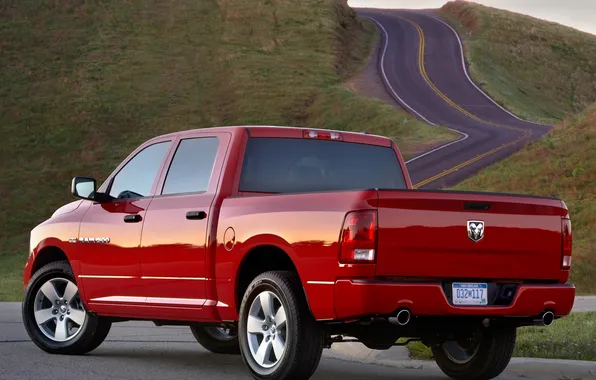 Picture road, red, hill, jeep, SUV, Dodge, rear view, pickup