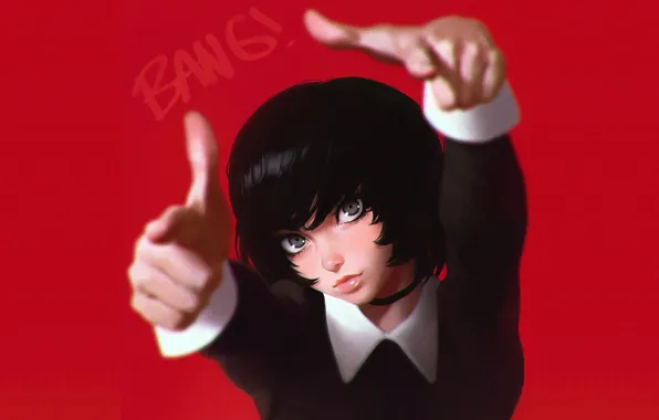 Picture girl, face, hair, hands, fingers, gesture, Bang
