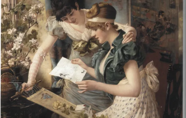 GAMPENREDER, THE AMUSING LETTER, two women reading a letter