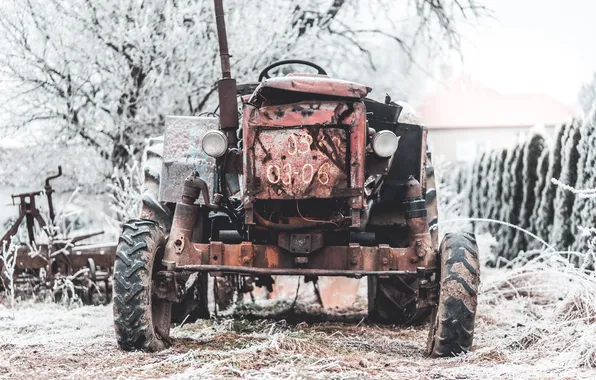 Winter, tractor, abandoned, rust