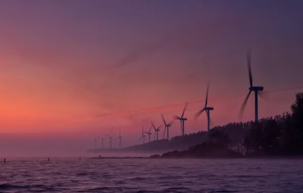 Sea, the evening, glow, wind power