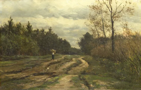 Picture landscape, oil, picture, canvas, 1897, Willem Roelofs, Willem Roelofs, Country road in Laren