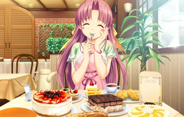 Picture table, kettle, cake, plug, yummy, cakes, closed eyes, tropical kiss