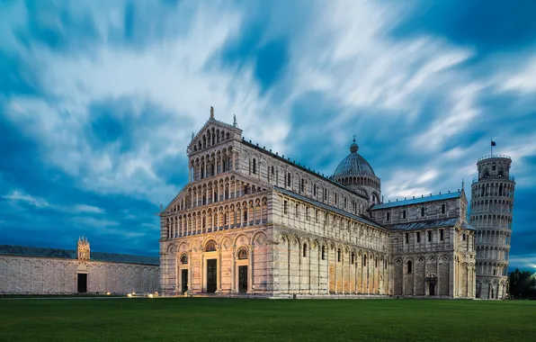 The sky, clouds, tower, Italy, Cathedral, Pisa