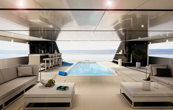 Design, style, interior, pool, yacht, Suite, 62m H2 Motor Yacht