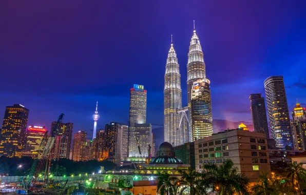 Picture night, skyscrapers, megapolis, Malaysia, Kuala Lumpur