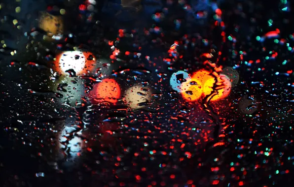 Water, drops, light, rain, Windows, bokeh