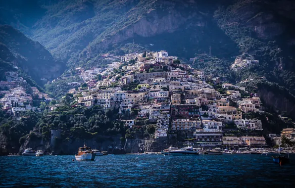 Sea, landscape, mountains, home, Italy, Positano