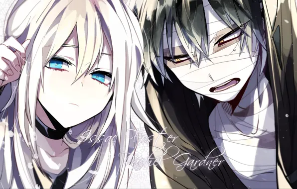 Girl, guy, bandages, Angel bloodshed, Satsuriku no Tenshi, Zach