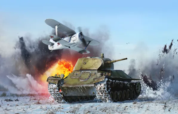 Picture Winter, The game, The plane, Snow, USSR, Tank, Game, War Thunder