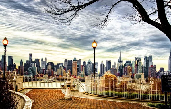 City, river, bridge, New York, central park