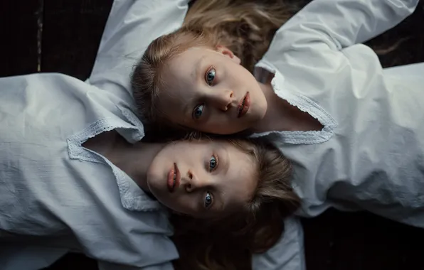 Children, photo, children, lying on the floor, Ksenia Korovina, Sonya Korovina
