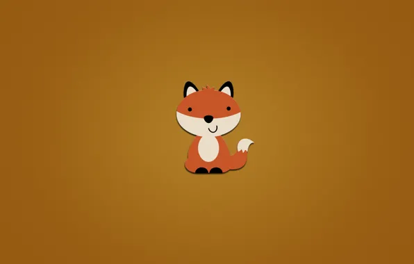 Smile, animal, minimalism, Fox, tail, orange background, sitting, fox