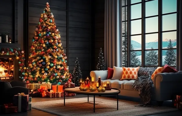 Comfort, house, heat, room, fire, flame, interior, Christmas