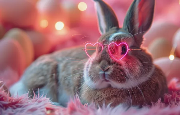 Holiday, eggs, spring, rabbit, glasses, Easter, hearts, fur
