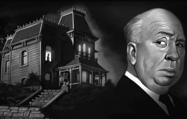 Night, house, window, art, psycho, Alfred Hitchcock, Hitchcock