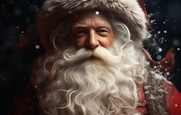 Snow, portrait, Christmas, New year, fur, beard, Santa Claus, Santa Claus