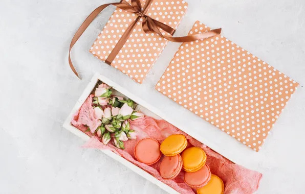 Flowers, gift, flowers, cakes, gift, macaroon, french, macaron