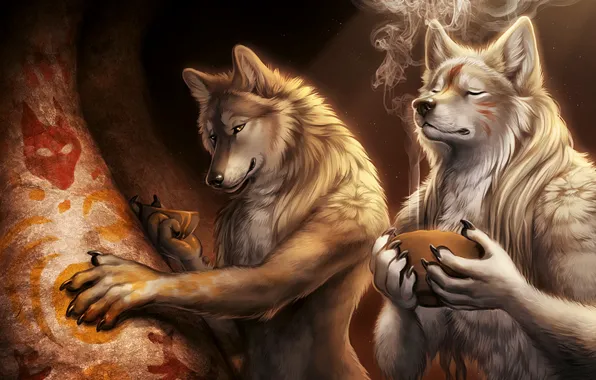 Smoke, cave, Wolves