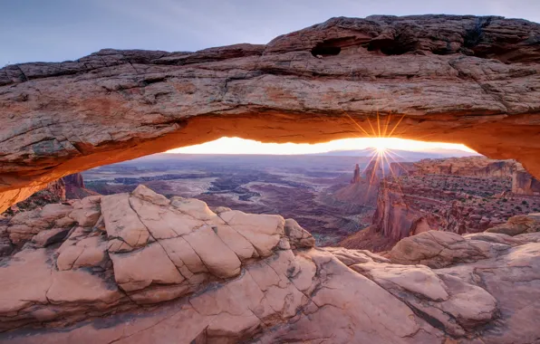 The sky, the sun, rays, light, mountains, rock, stones, rocks